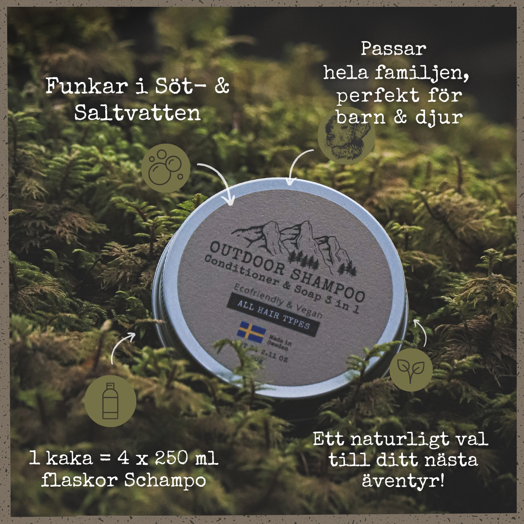 Outdoor Shampoo 70 g, 3 in 1: Schampo, Balsam & Tvål (Schampokaka Sensitive)